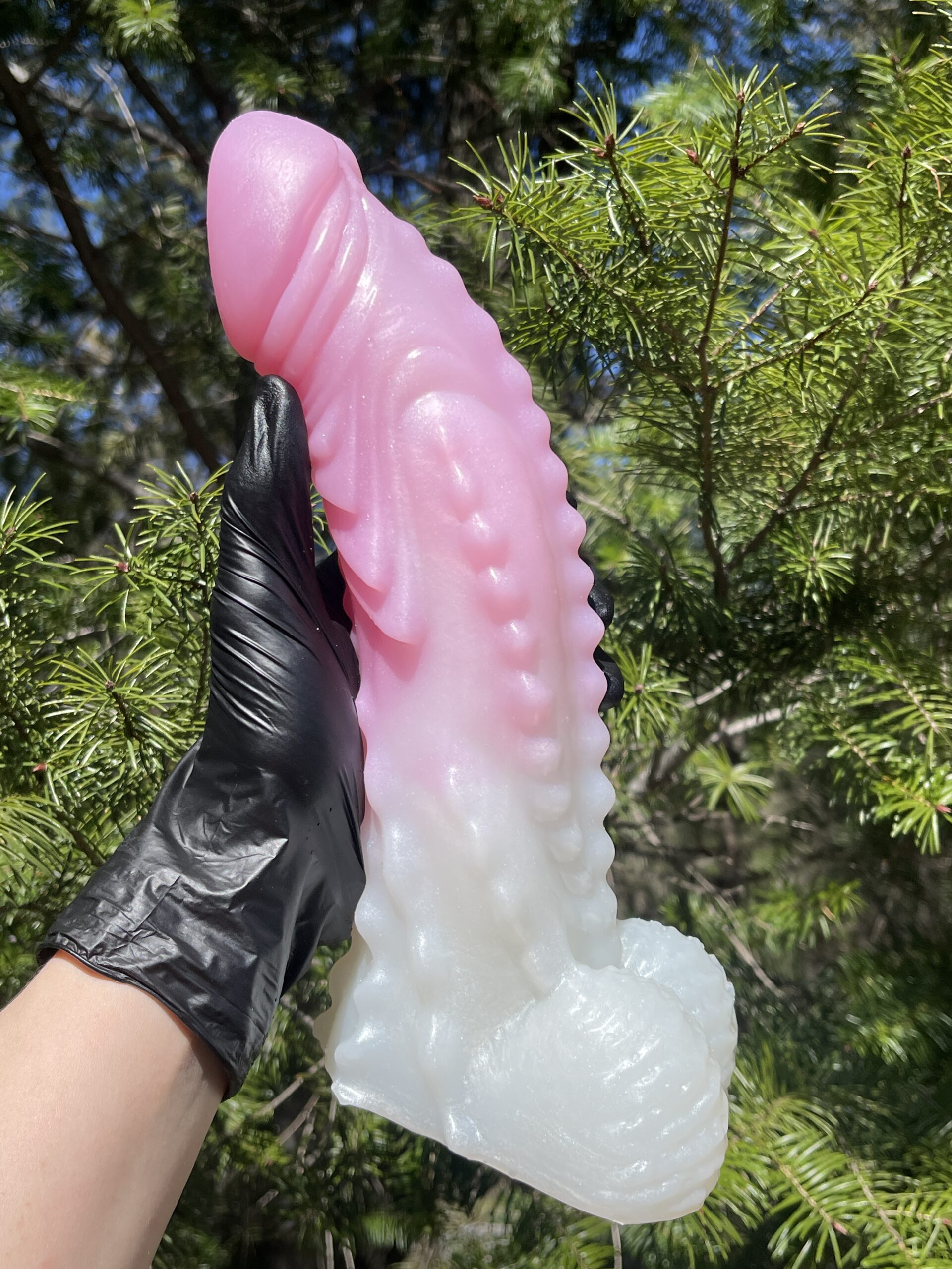 Demon Devil' 10 inch 00-50 shore medium firmness color PINK & WHITE with GLOW FLOP - Image 3