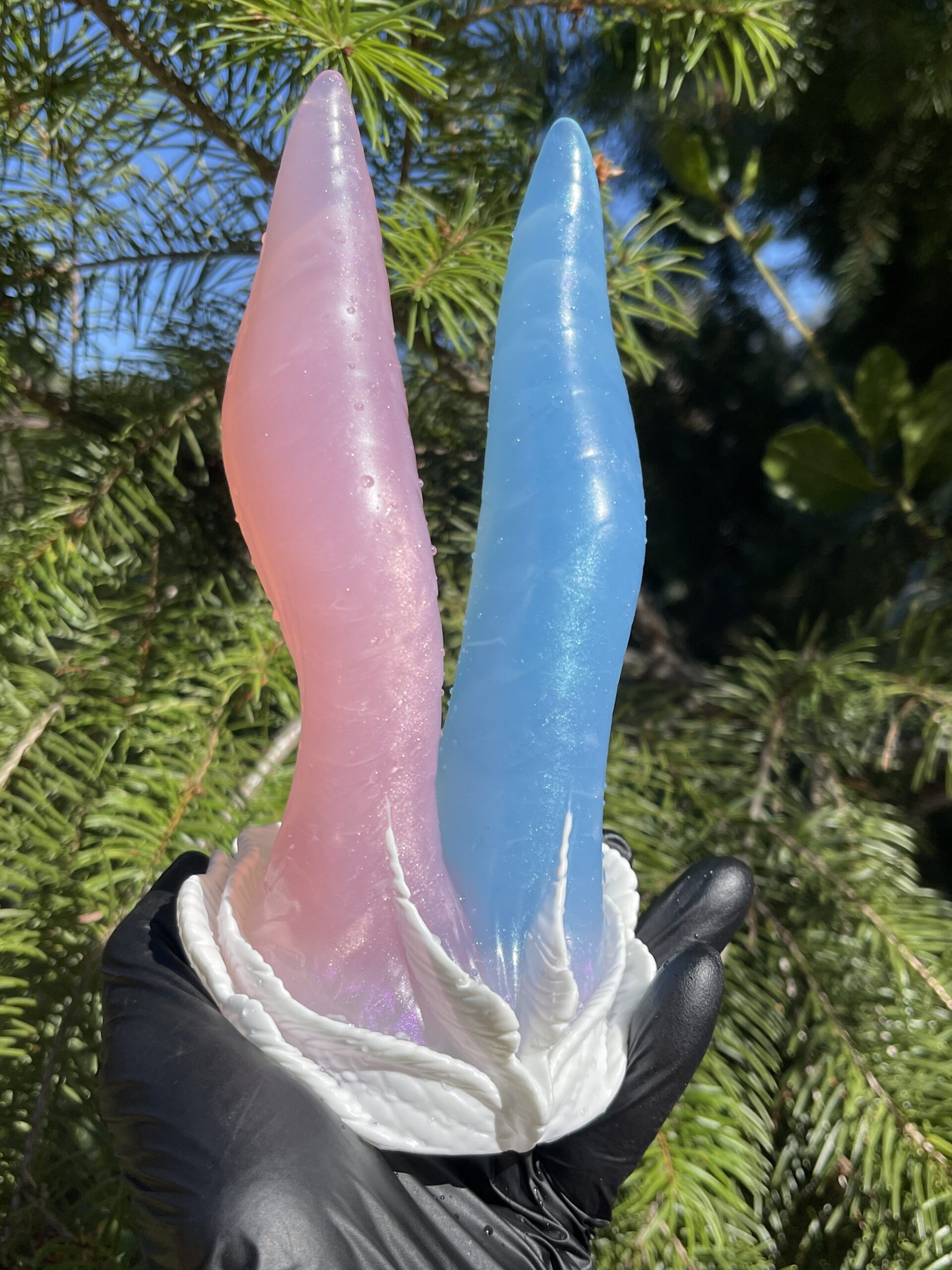 Betta-Mer 7 inch NEAR CLEAR 00-31 shore soft firmness color PINK LAGOON with GLOWING BLUE