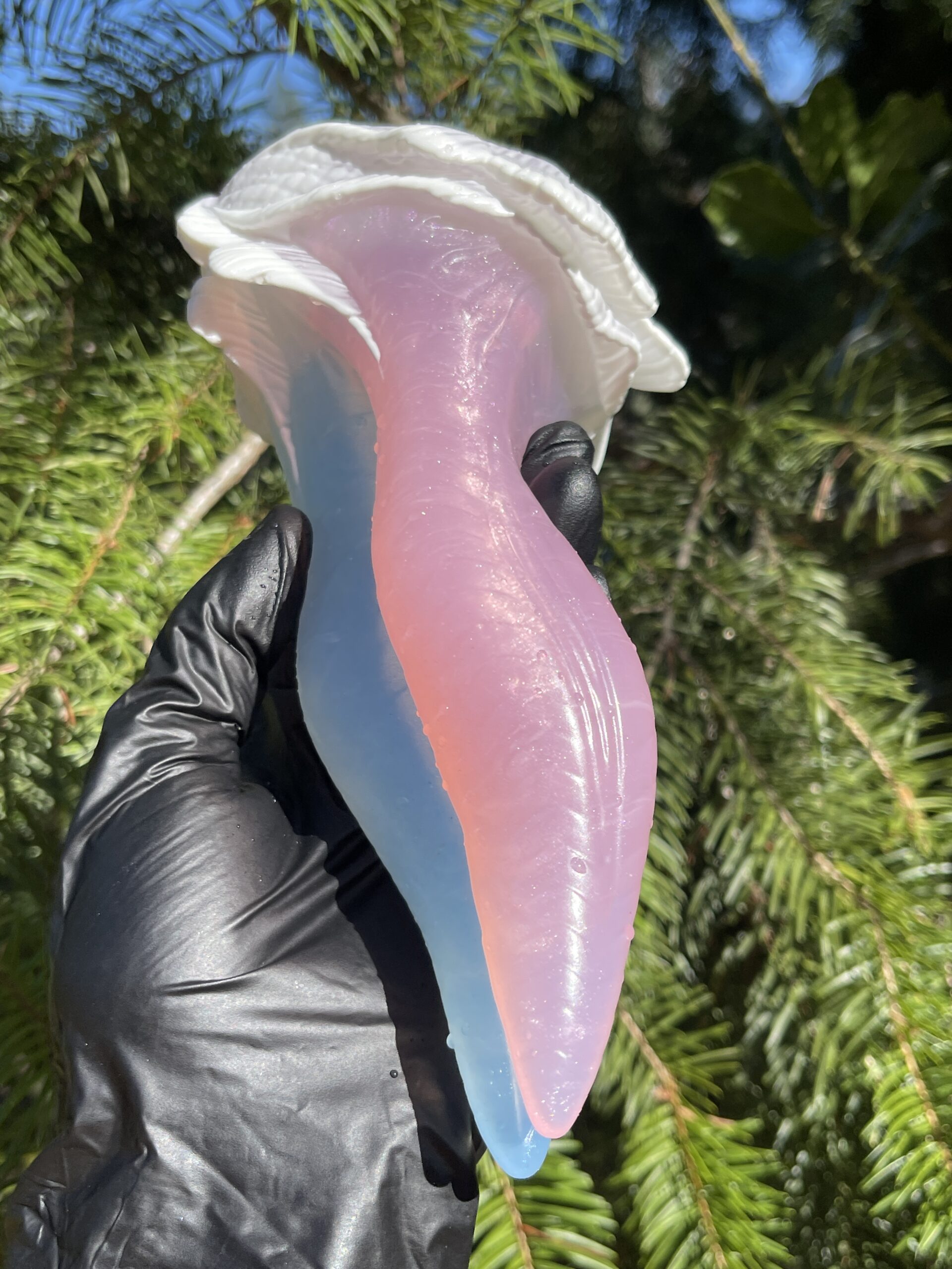 Betta-Mer 7 inch NEAR CLEAR 00-31 shore soft firmness color PINK LAGOON with GLOWING BLUE - Image 5