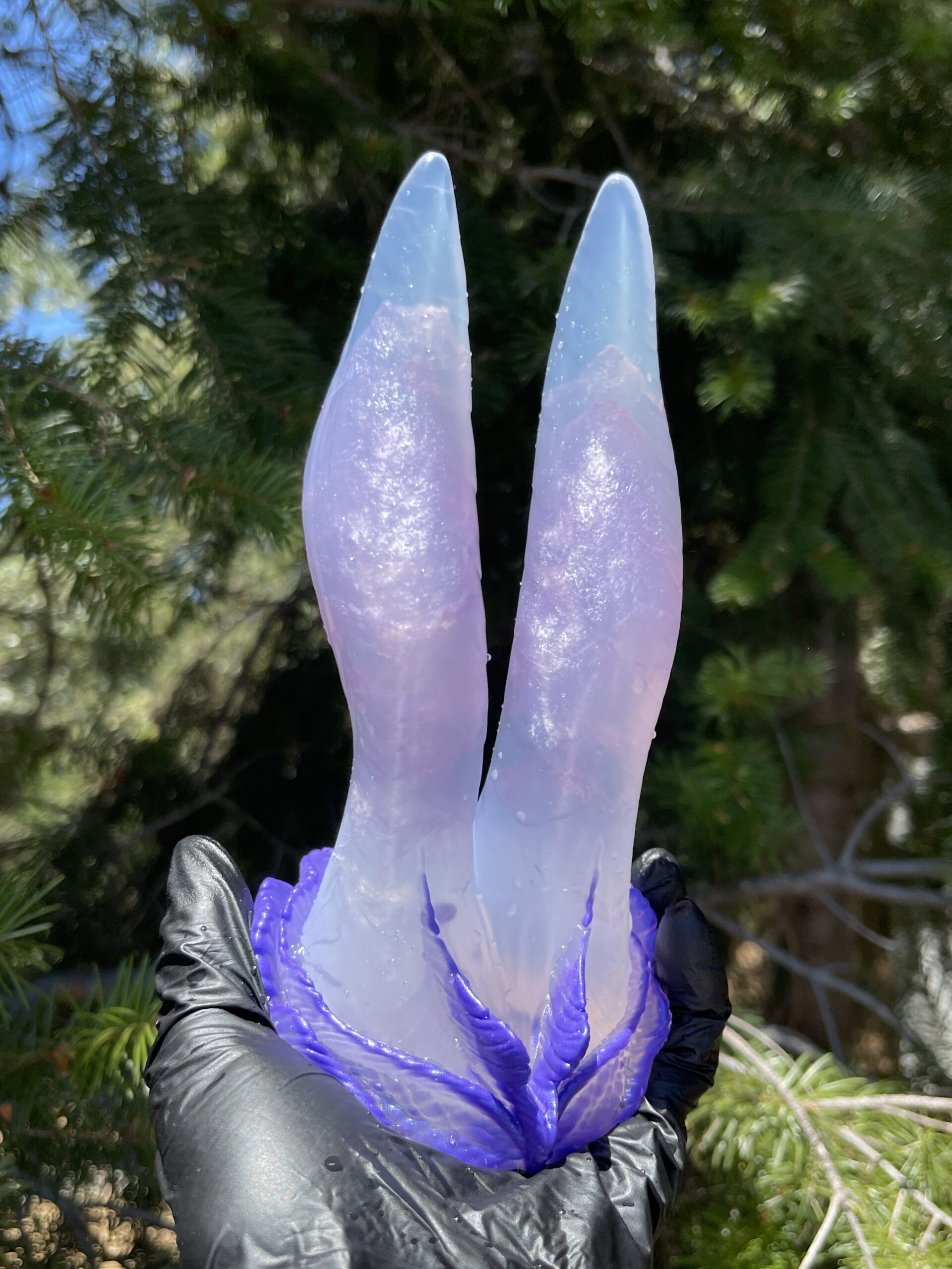 Betta-Mer 7 inch NEAR CLEAR 00-31 shore soft firmness color PURPLE HAWK with GLOWING PURPLE