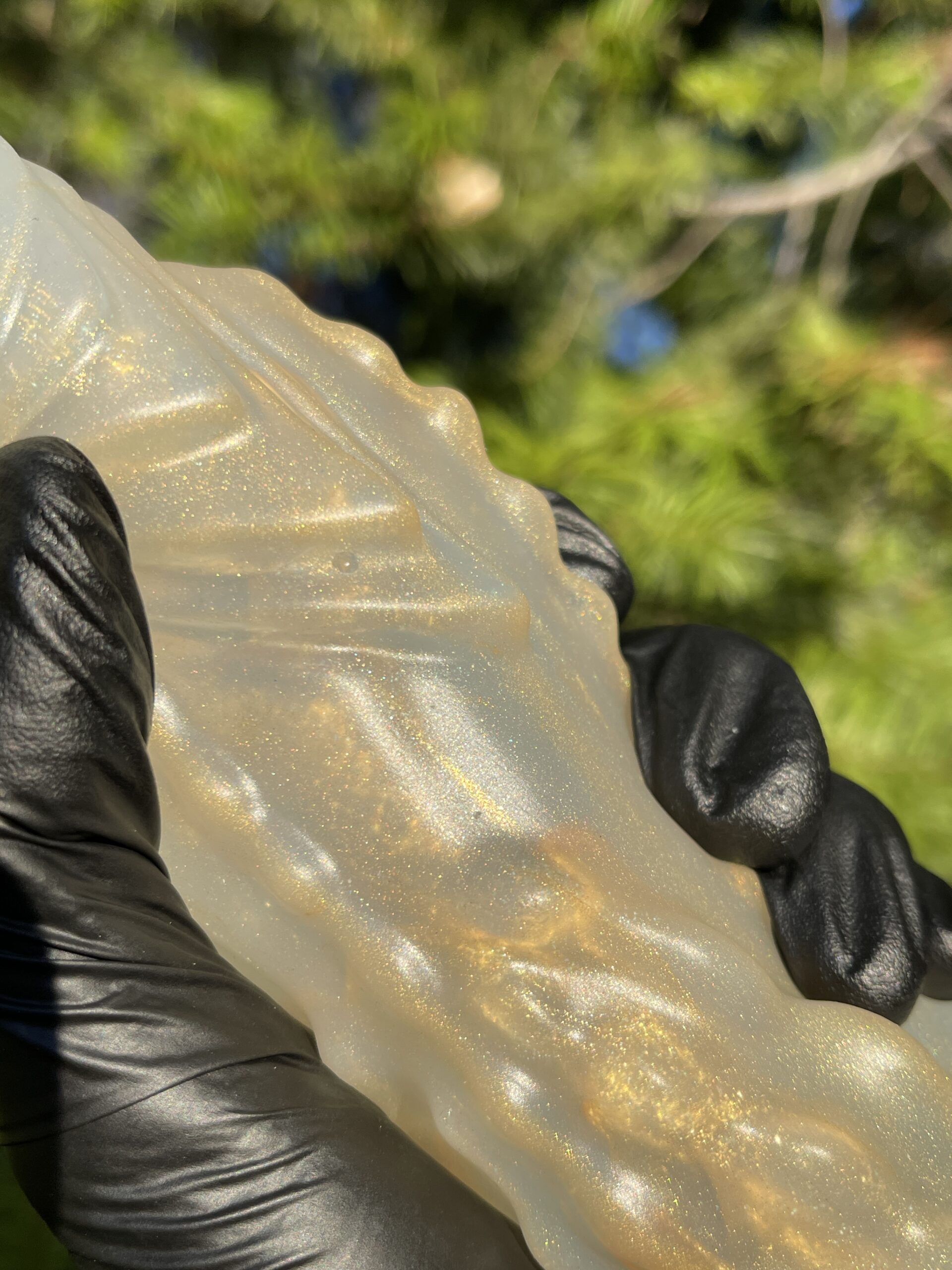 Sheath Demon Devil’ size large NEAR CLEAR 00-31 shore soft firmness color GOLDEN DRAGON with GLOW FLOP - Image 4