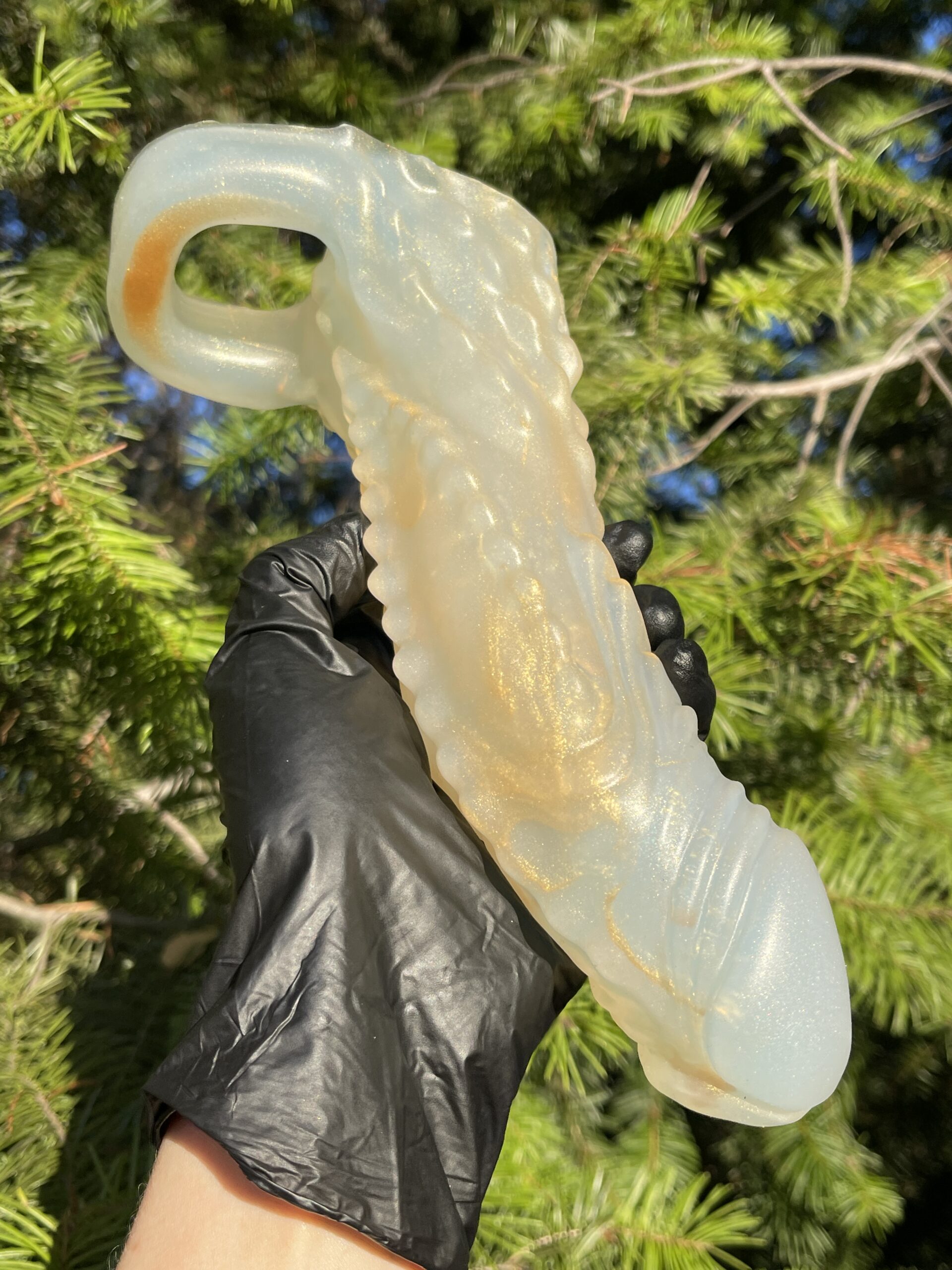 Sheath Demon Devil’ size large NEAR CLEAR 00-31 shore soft firmness color GOLDEN DRAGON with GLOW FLOP - Image 8