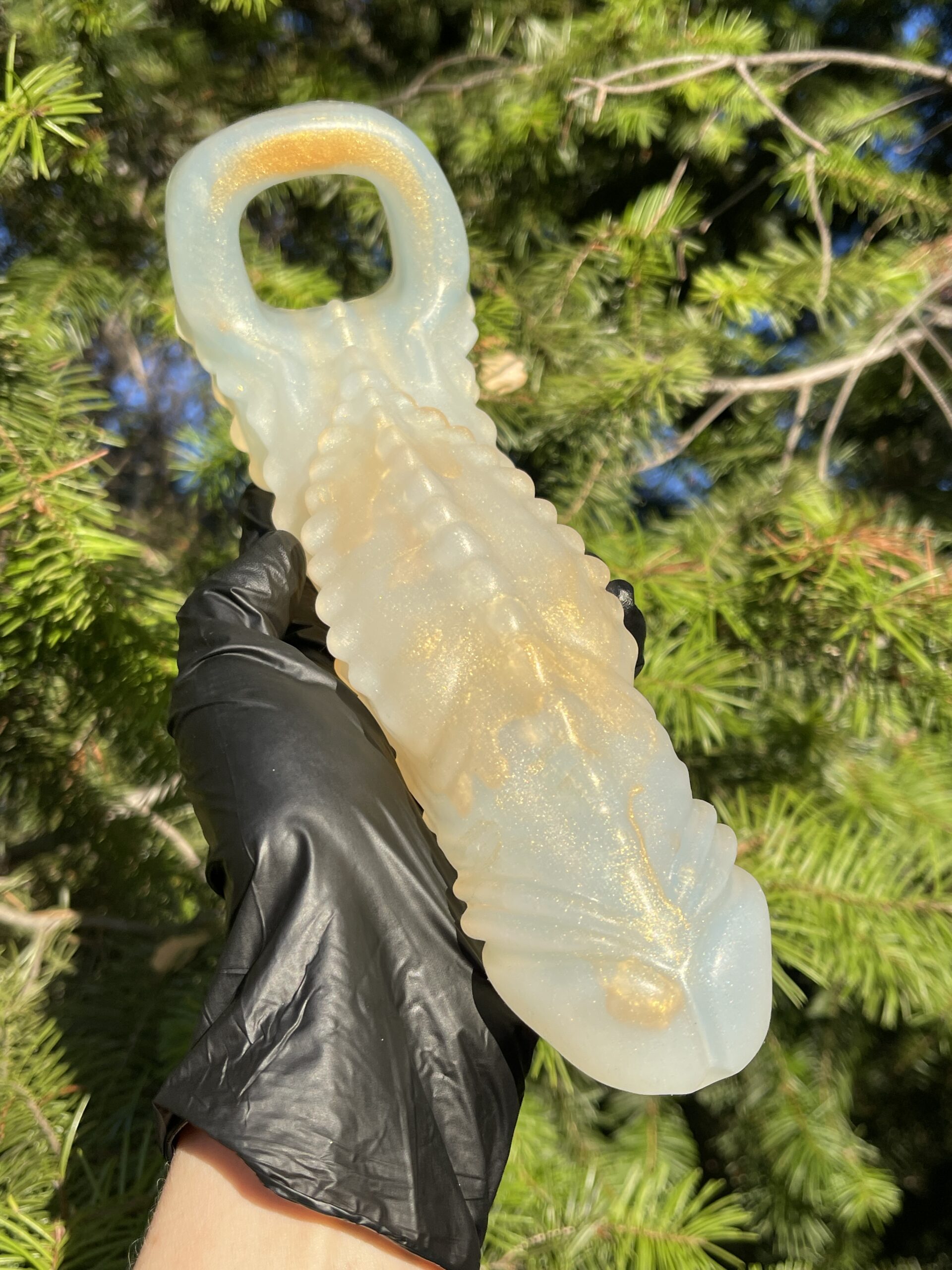 Sheath Demon Devil’ size large NEAR CLEAR 00-31 shore soft firmness color GOLDEN DRAGON with GLOW FLOP - Image 7