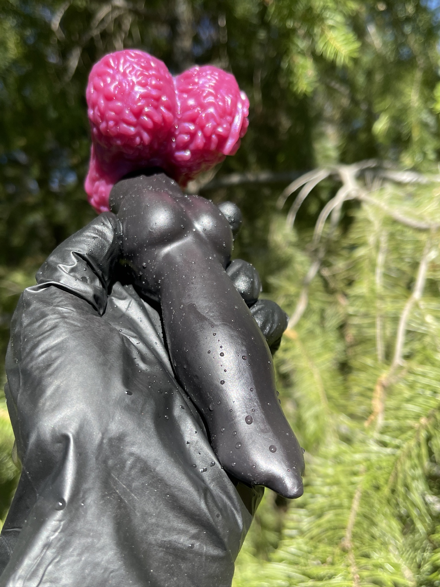 Dog Lucky Knotted Dildo 7" – Black and Pink, Medium (00-50) - Image 5