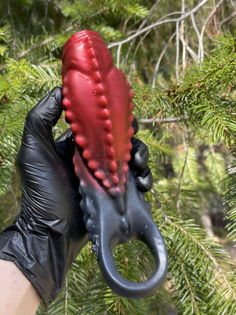 Demon open head penis sheath, mini, extra soft, Vampire red and black