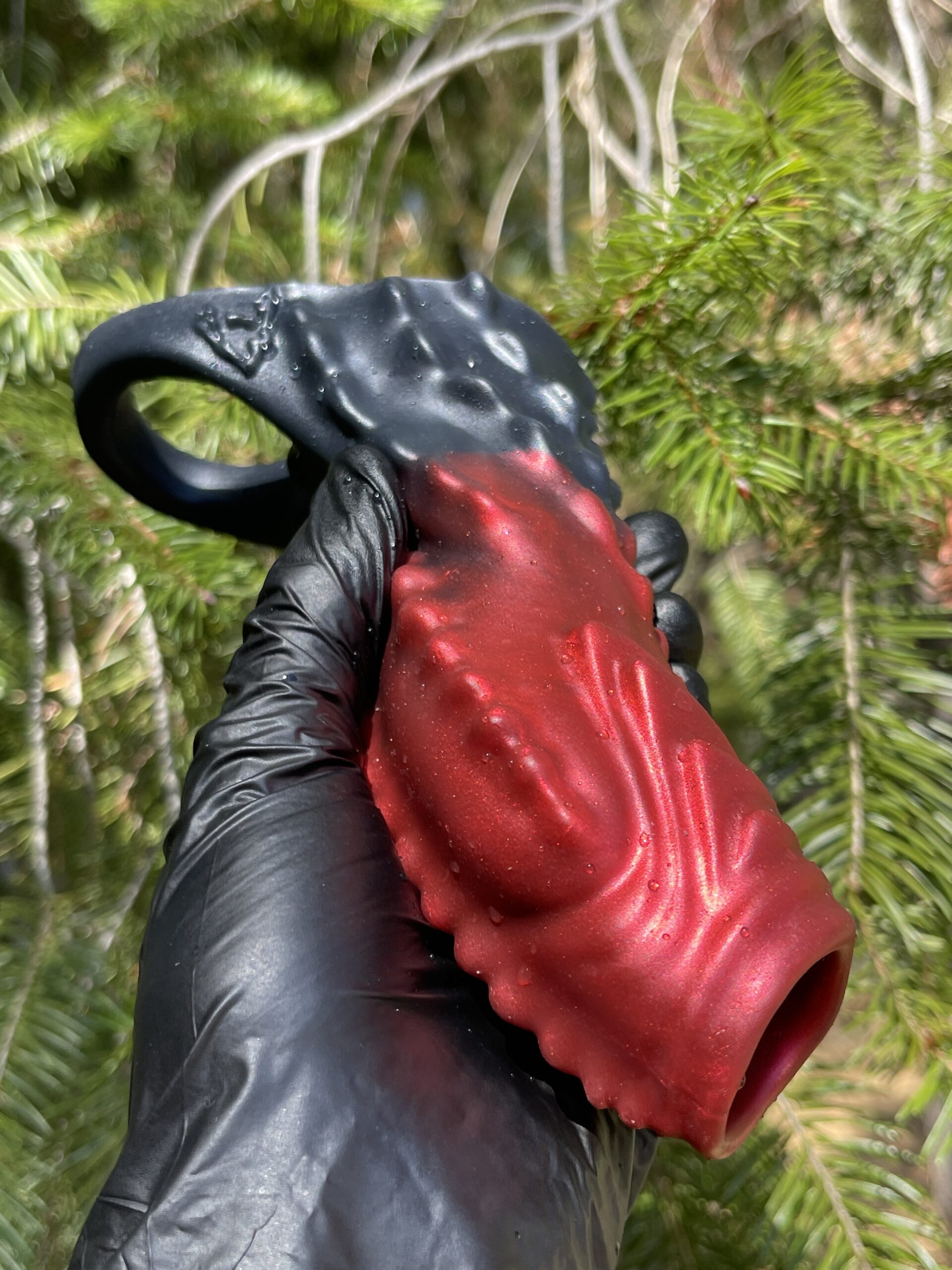 Demon open head penis sheath, mini, extra soft, Vampire red and black – view 7