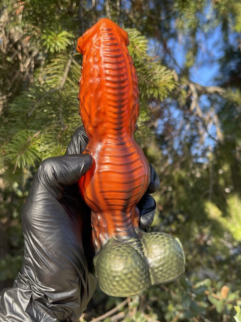 Monster Lucius knotted monster dildo, 7 inch, soft, Diabolic orange and black